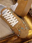 Sneakers Edouard Marcel in pelle cuoio con applicazioni turchesi