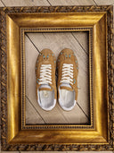 Sneakers Edouard Marcel in pelle cuoio con applicazioni turchesi