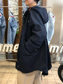 Trench-parka blu con cappuccio