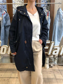 Trench-parka blu con cappuccio