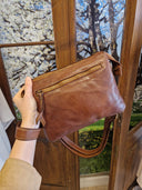 Borsa mini tracolla in pelle cuoio con cerniera