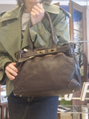 Mini kelly bag testa di moro in pelle lavata effetto vintage