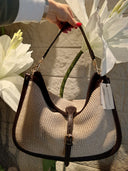 Borsa in rafia ecru e pelle marrone Edouard Marcel