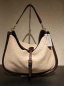 Borsa in rafia ecru e pelle marrone Edouard Marcel