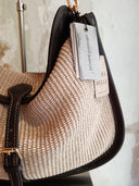 Borsa in rafia ecru e pelle marrone Edouard Marcel