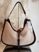 Borsa in rafia ecru e pelle marrone Edouard Marcel