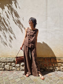 Completo top+pantalone marrone in lino Edouard Marcel