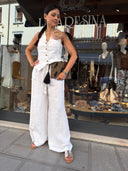 Completo gilet+pantalone in lino bianco Motel