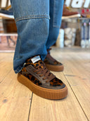 Sneakers platform in pelle marrone e animalier Edouard Marcel