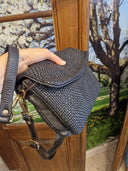 Borsa in pelle nera intrecciata