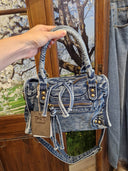 Borsa in tessuto denim con manici e tracolla Castanà