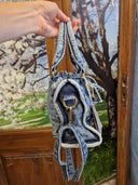 Borsa in tessuto denim con manici e tracolla Castanà