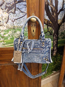 Borsa in tessuto denim con manici e tracolla Castanà