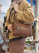 Borsa mini tracolla in pelle cuoio con cerniera