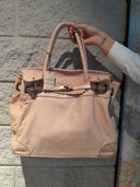 Borsa kelly nude in pelle lavata effetto vintage
