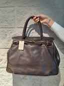 Kelly bag testa di moro in pelle lavata effetto vintage