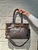 Mini kelly bag testa di moro in pelle lavata effetto vintage